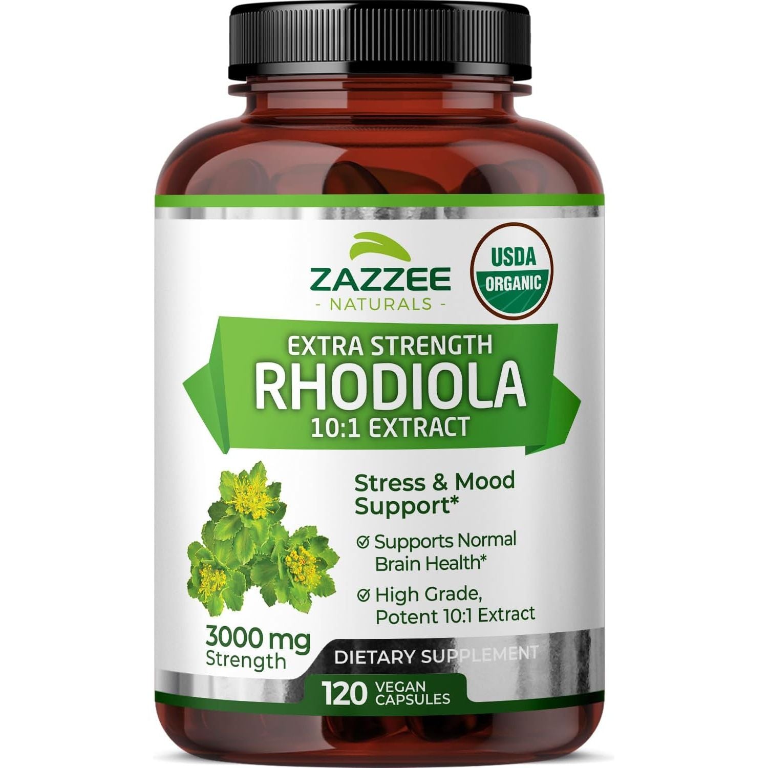 Zazzee USDA Organic Rhodiola 10:1 Exract, 3000 Mg Strength, 120 Capsules