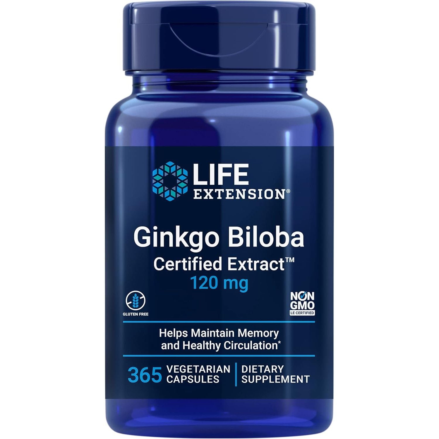 Life Extension Ginkgo Biloba Certified Extract™, 120 Mg, Helps Maintain Memory & Cognition, 365 Capsules