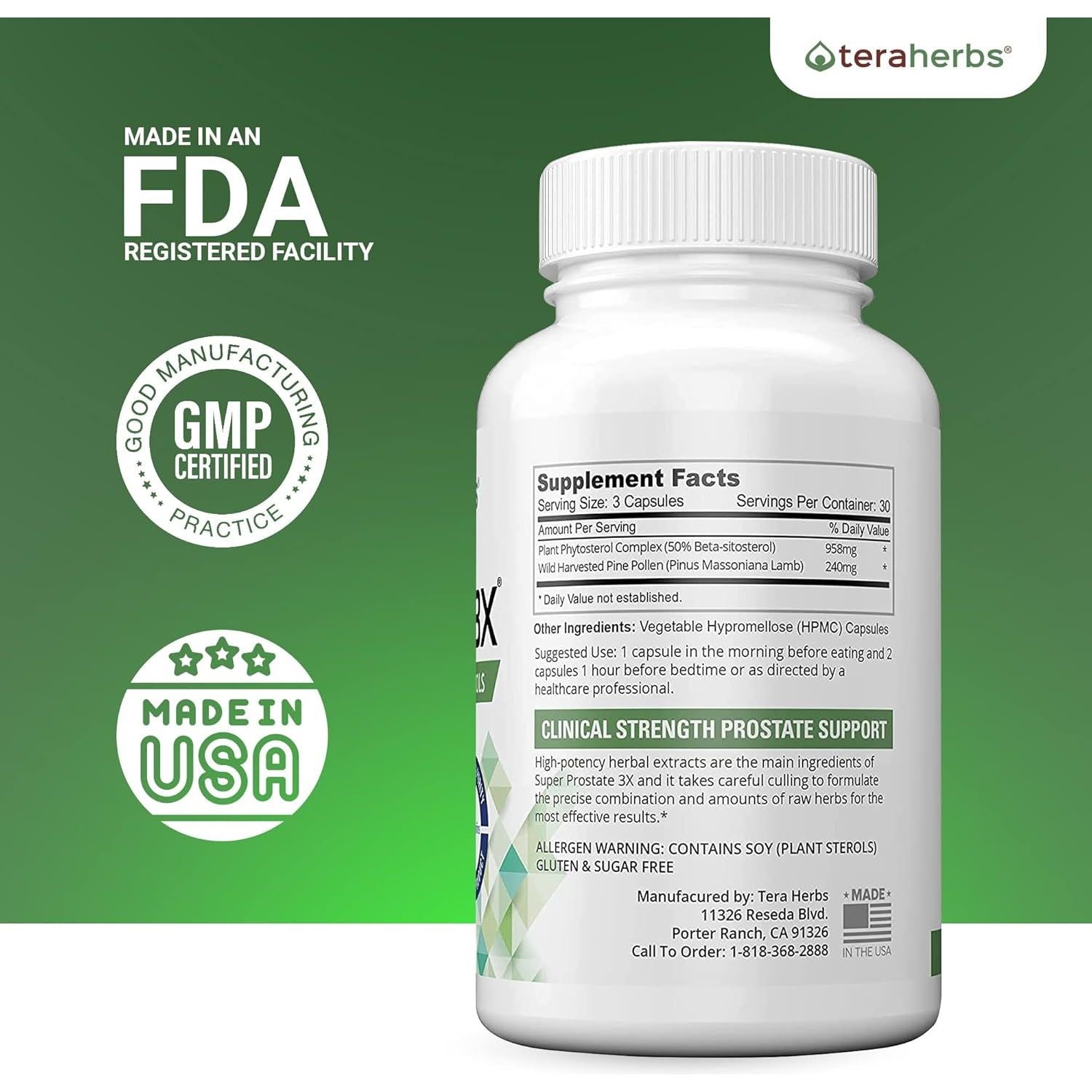 Teraherbs Super Prostate 3X - Bladder Control, & Support for Enlarged Prostate & Frequent Urination (for Men)- 90 Capsules