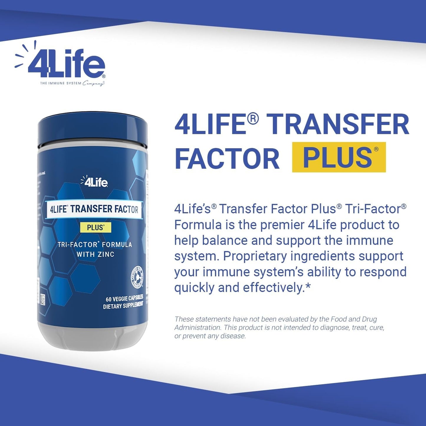 4Life Transfer Factor plus - Support with Zinc, Super Mushroom Blend and Colostrum & Egg Yolk Extracts - 60 Capsules
