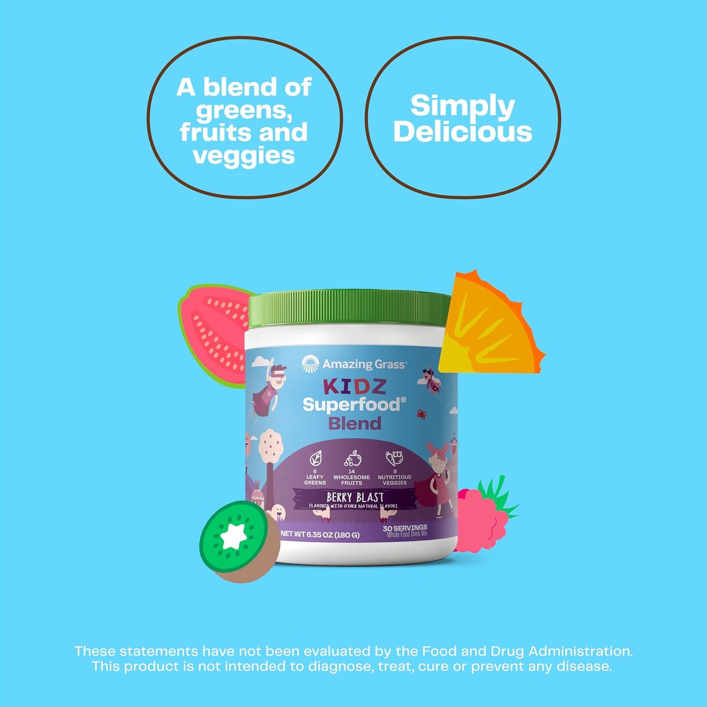 Amazing Grass Kidz Superfood: Organic Greens, Fruits, Veggies, Beet Root Powder & Probiotics for Healthy Kids, 30 Servings
