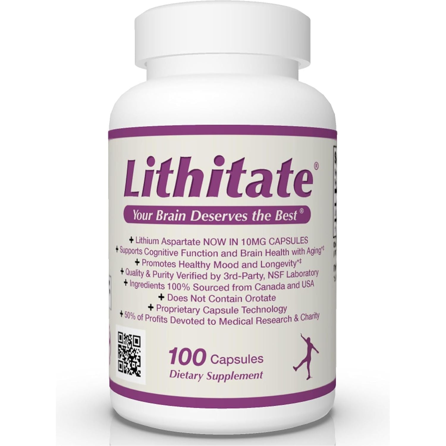 Lithium Aspartate 10Mg | Supports Cognitive Function & Brain Health with Aging 100 Capsules