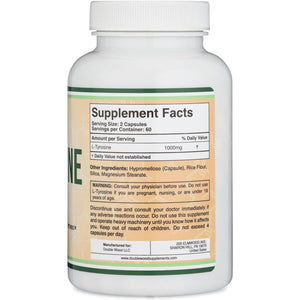 L-Tyrosine 1,000Mg per Serving, 120 Veggie Capsules (L Tyrosine Supplement for Memory, Attention, and Focus) by Double Wood.