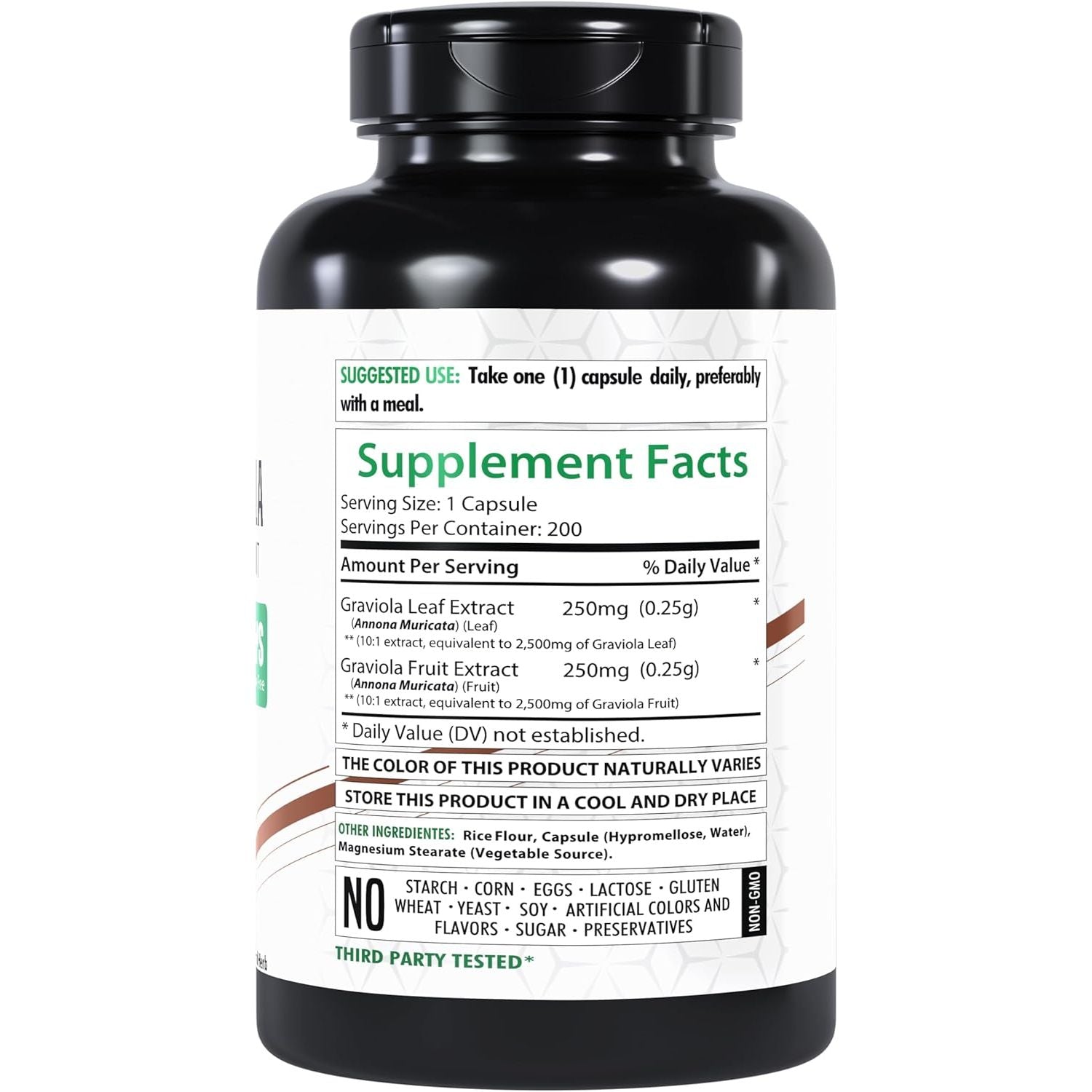 Graviola Extract Leaf 250Mg, (5,000Mg Equivalent), 200 Capsules