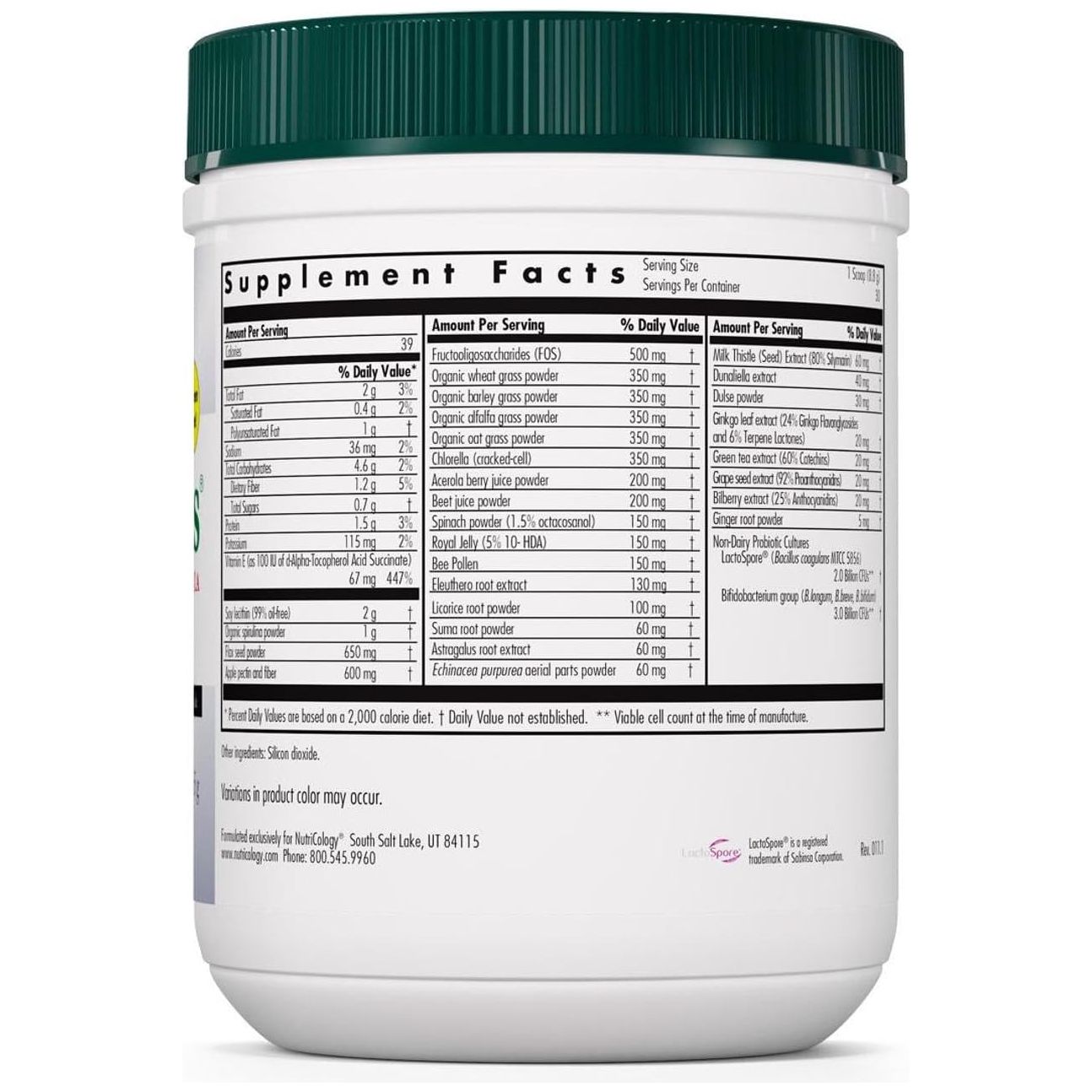 Nutricology Progreens 265 G Powder - Organic Greens Superfood Powder - 30 Day Supply