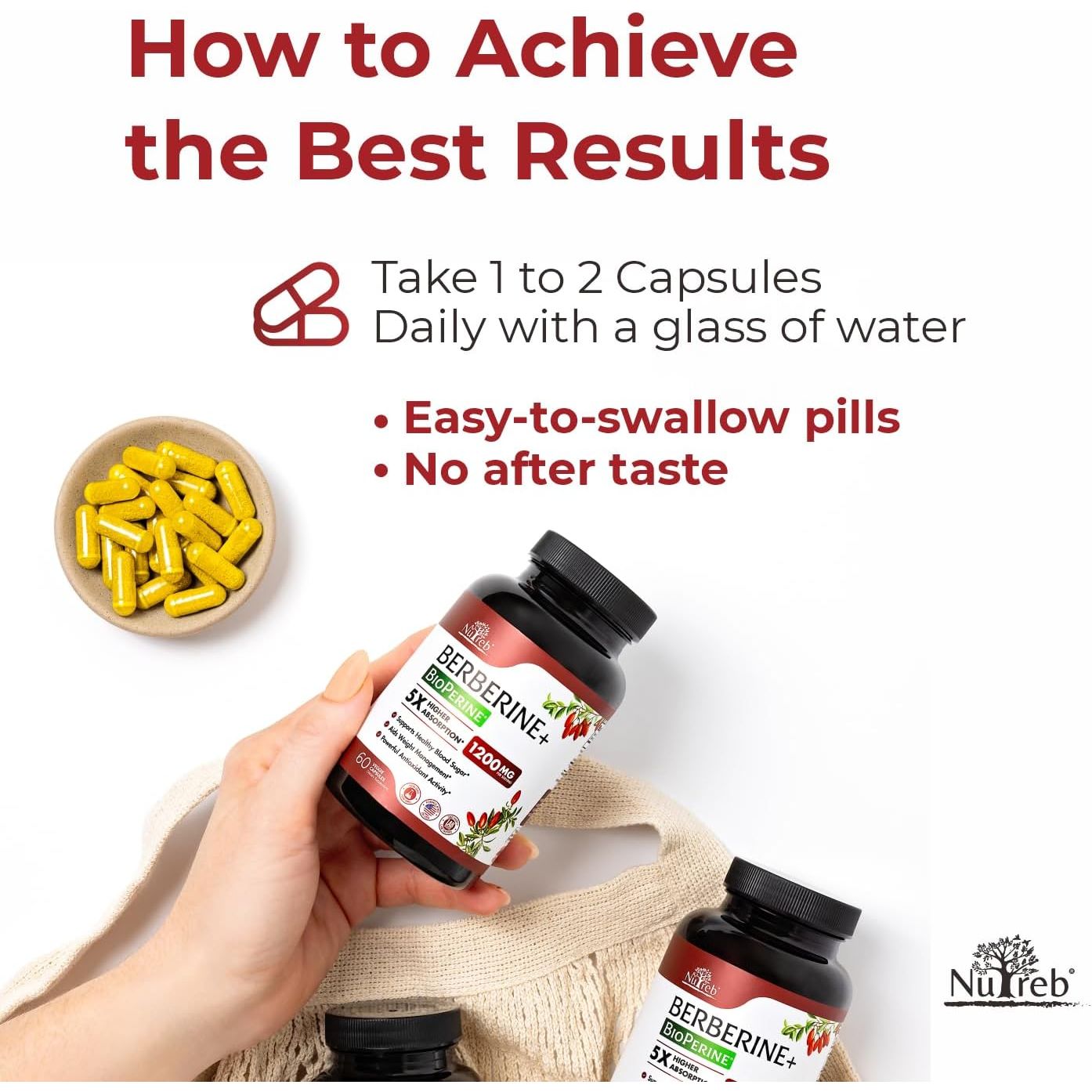 Berberine Supplement 1200Mg - Healthy Weight Management, Immune Support - 60 Vegan Capsules