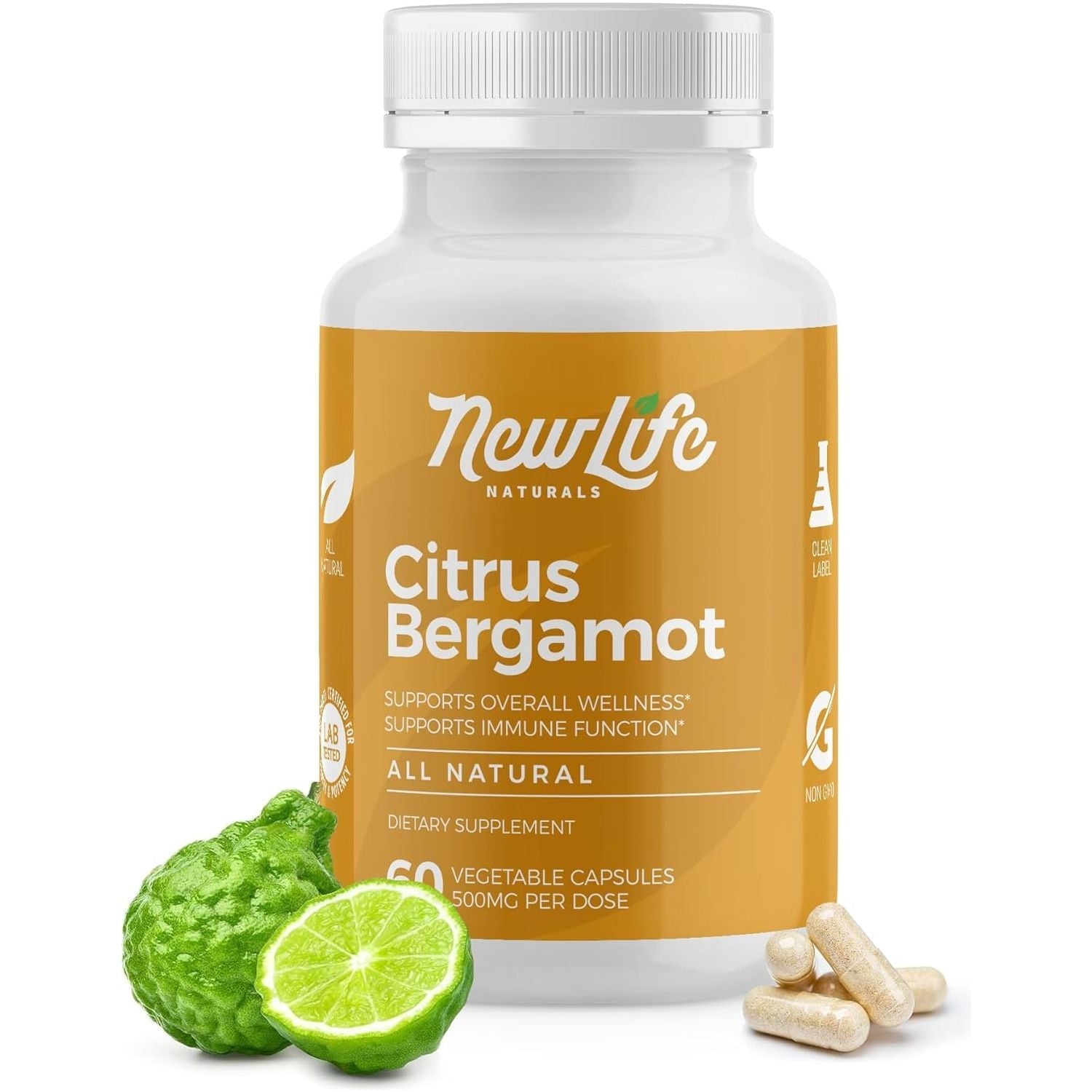 Newlife Naturals Citrus Bergamot Supplements 500 MG - Supplement for Wellness and Aging Support 60 Veggie Capsules