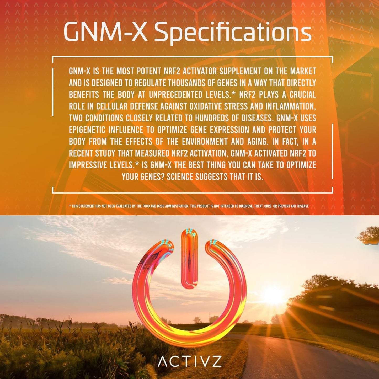 ACTIVZ GNM-X - Nrf2 Activator for Genetic Cellular Defense and Enhanced Well-Being 30 Capsules