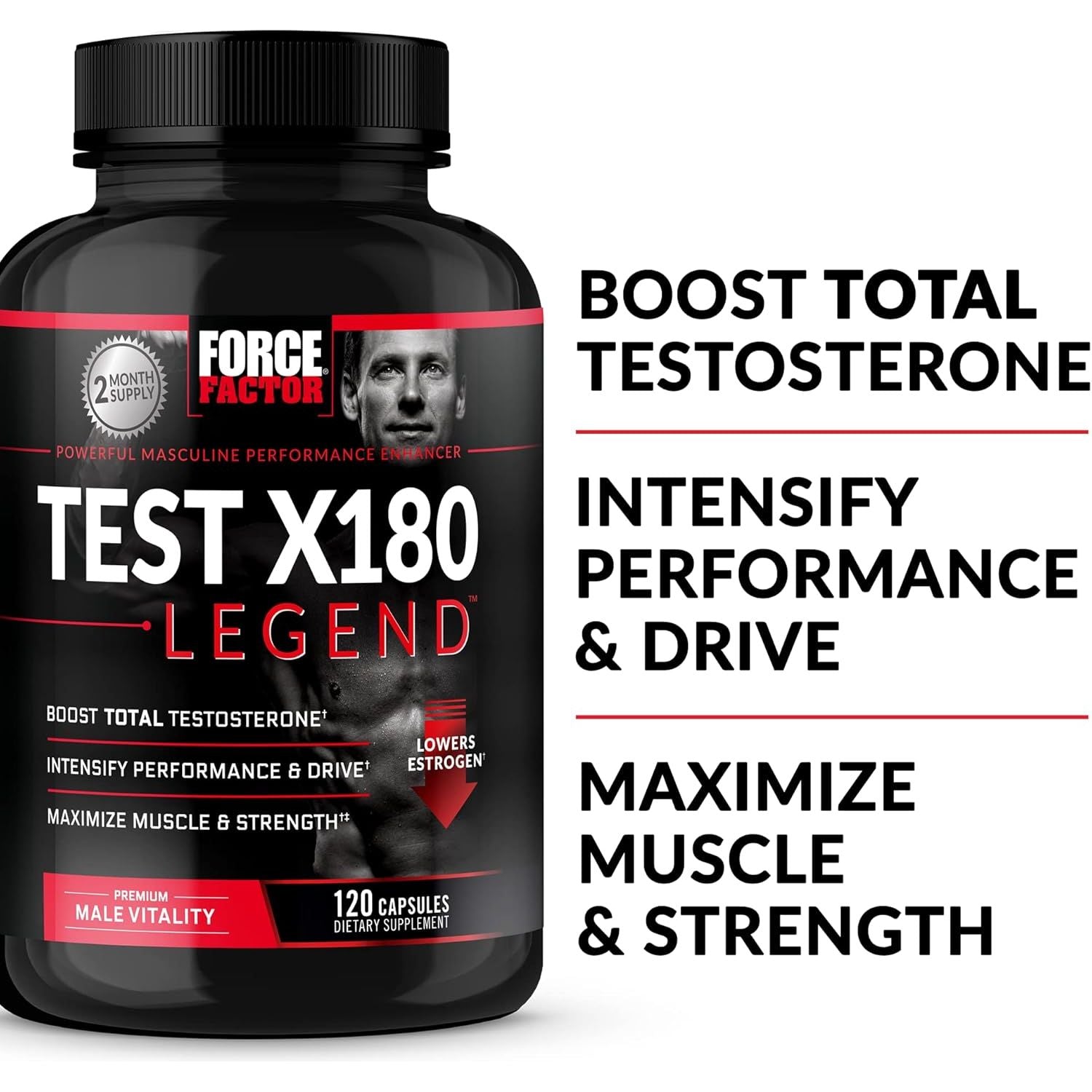 FORCE FACTOR Test X180 Legend Testosterone Booster to Build Muscle & Strength, Performance 120 Capsules