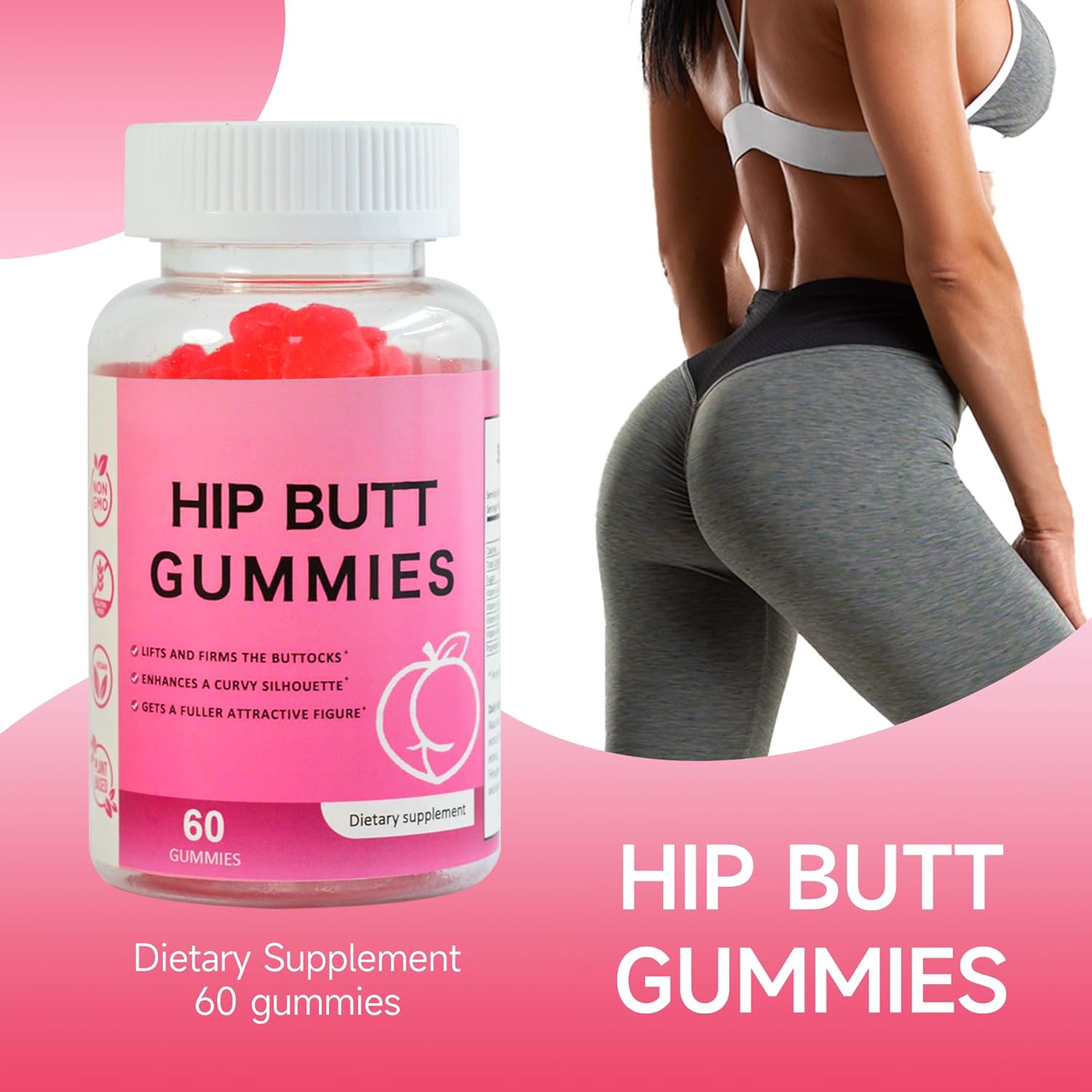Hip Butt Enhancer Gummies for Butt Growth and HIPS, Weight Gainer for Women Workout Enhancement