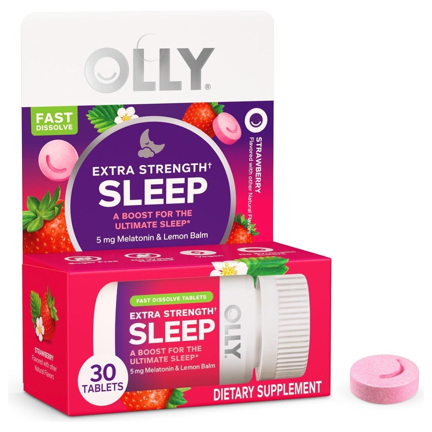 OLLY Extra Strength Sleep Fast Dissolve Tablets, 5Mg Melatonin 30Ct