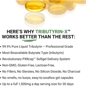 Tributyrin-X | Histamine and Leaky Gut Support | 99% Pure W/Zero Odor | 90 Servings