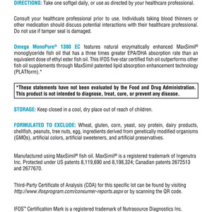 XYMOGEN Omega Monopure 1300 EC - DHA EPA Omega-3 Supplement (120 Softgels)