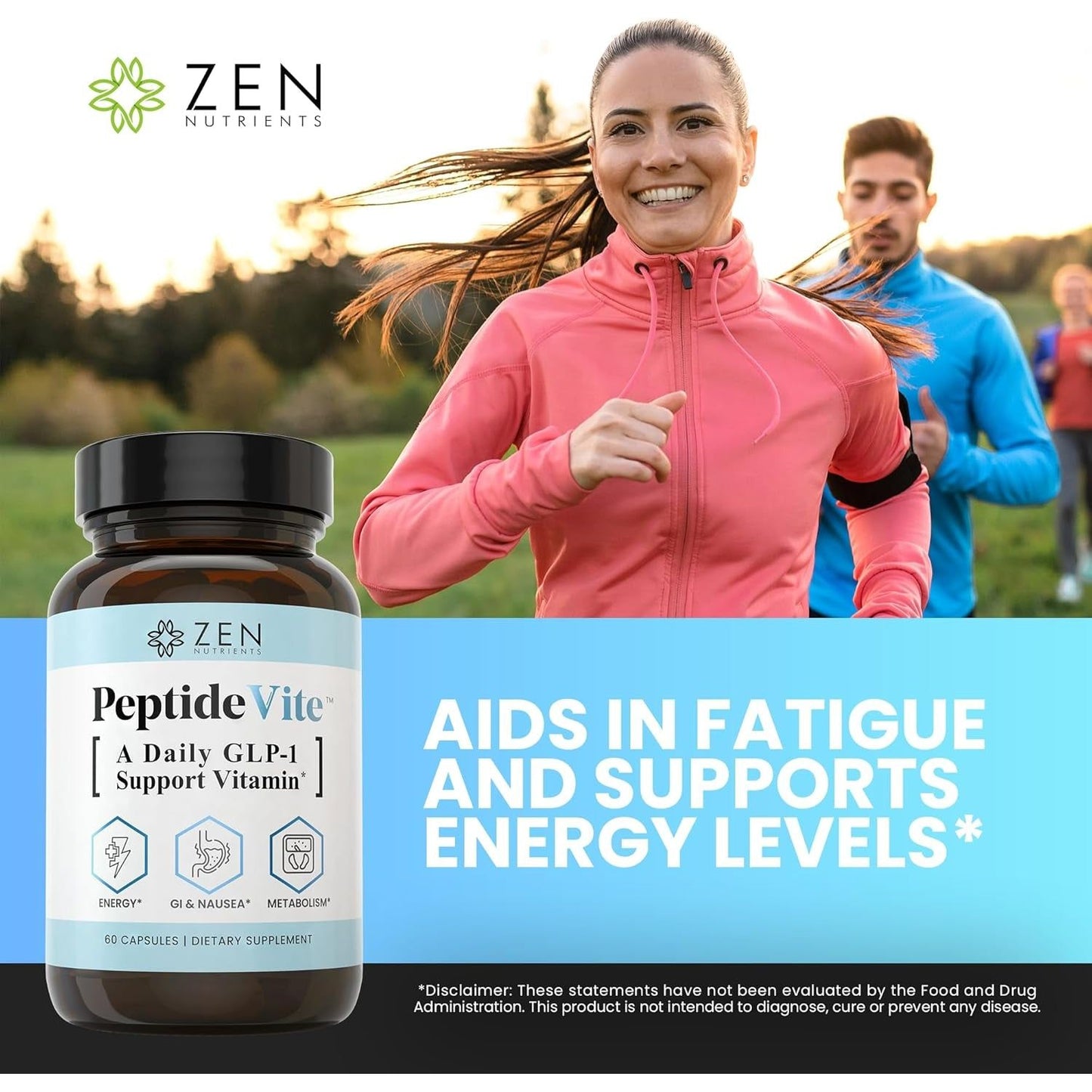 Zen Nutrients Peptidevite GLP-1 Support Vitamin for Gut Health with Probiotics (60 Capsules)
