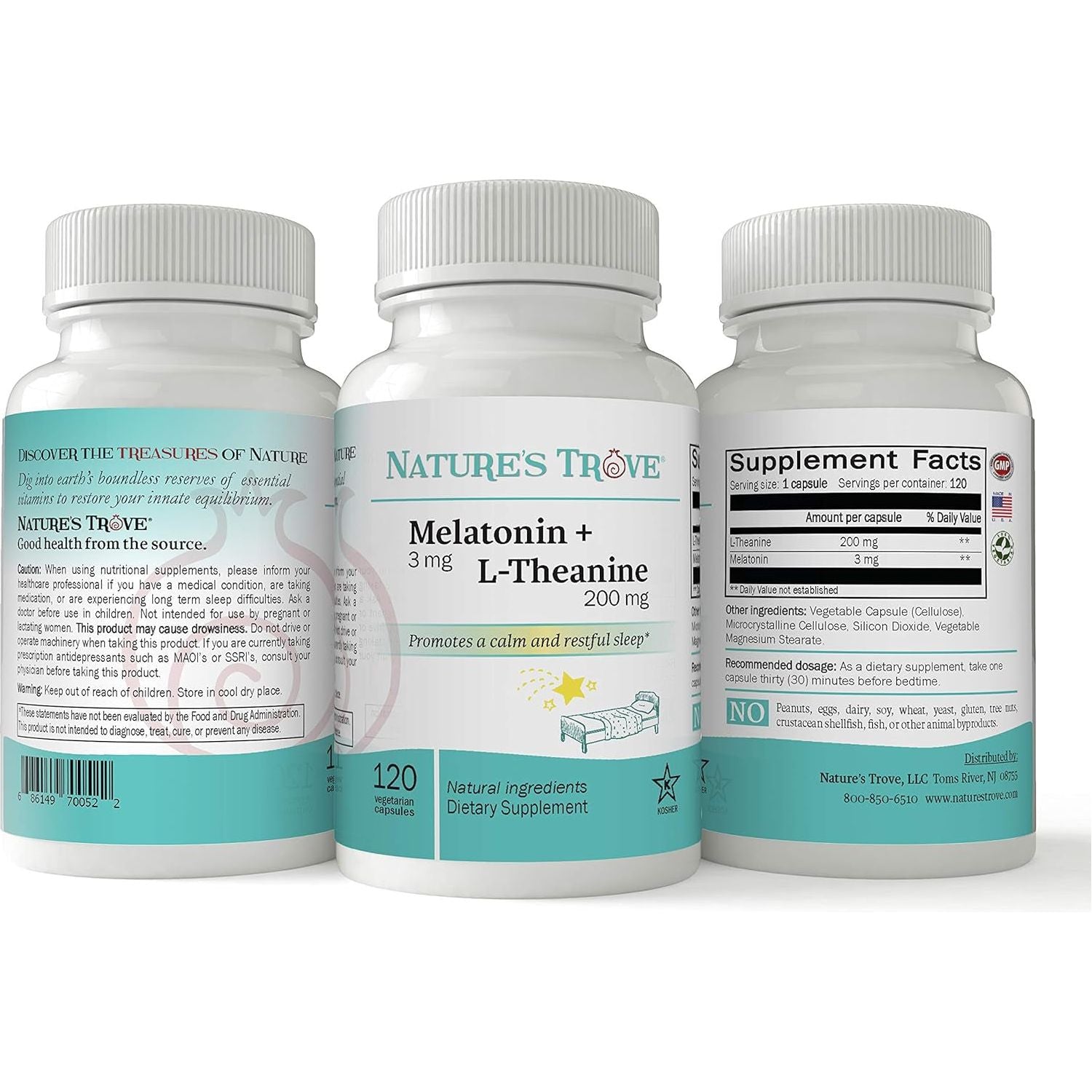 Nature'S Trove Melatonin 3Mg + L Theanine 200Mg – Calm and Relaxation – 120 Capsules