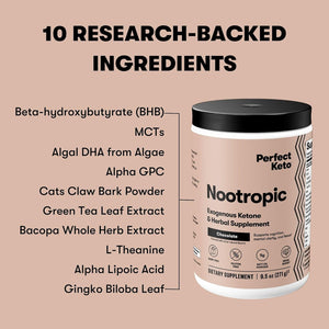 Perfect Keto Nootropic Brain Support, Caffeine Free Focus and Energy Supplement 15 Servings