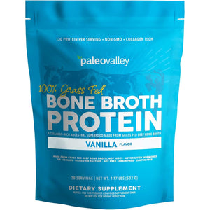 Paleovalley 100% Grass Fed Bone Broth Protein Powder - Vanilla - 28 Servings