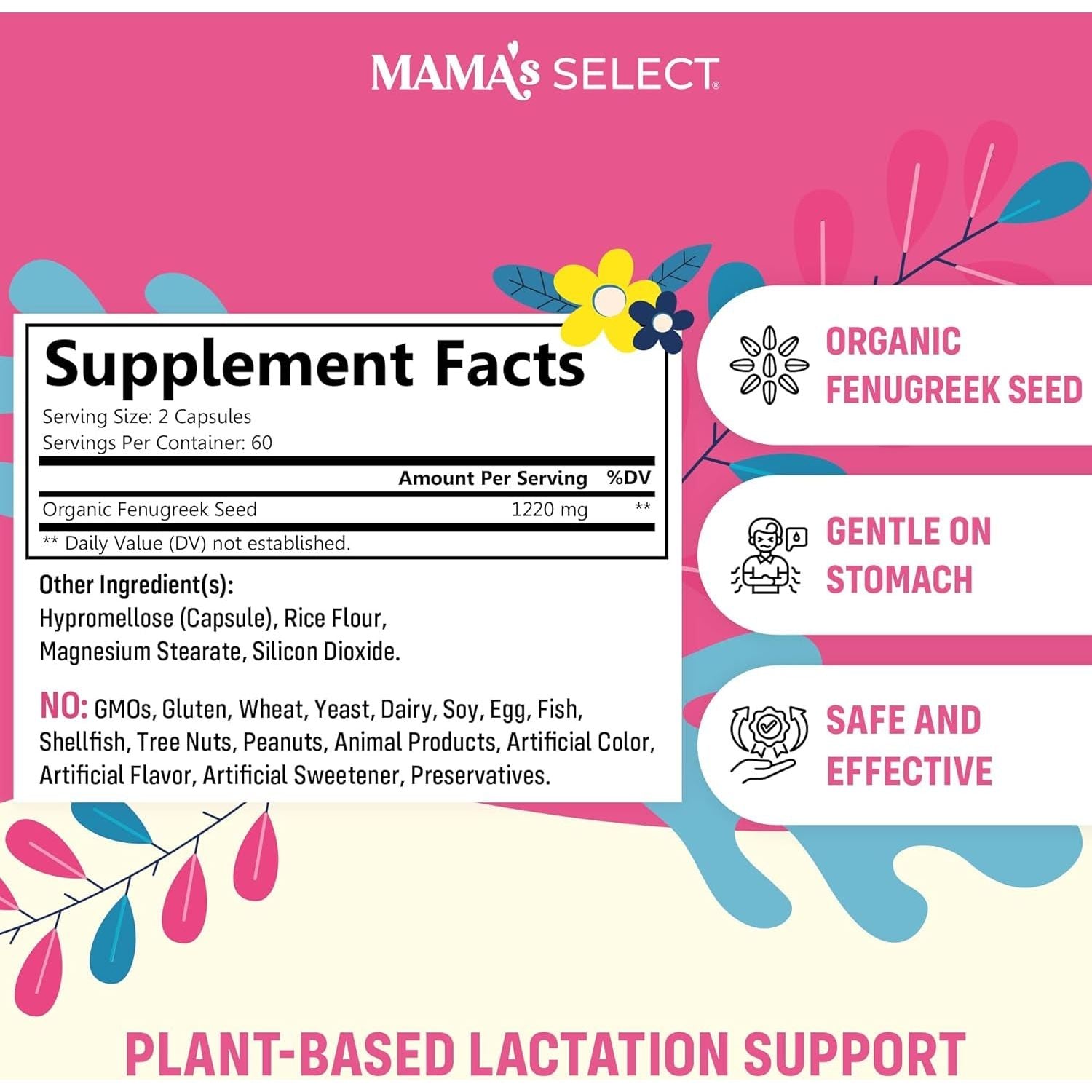Mama'S Select Organic Fenugreek Capsules – Natural Herbal Lactation Supplement to Boost Milk Supply