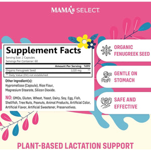 Mama'S Select Organic Fenugreek Capsules – Natural Herbal Lactation Supplement to Boost Milk Supply