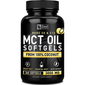 Pure MCT Oil Capsules (360 Softgels | 3000Mg) 4 Month Supply Keto Pills W Unrefined Coconut - C10 & C8 Brain Fuel, Energy, Octane Ketosis
