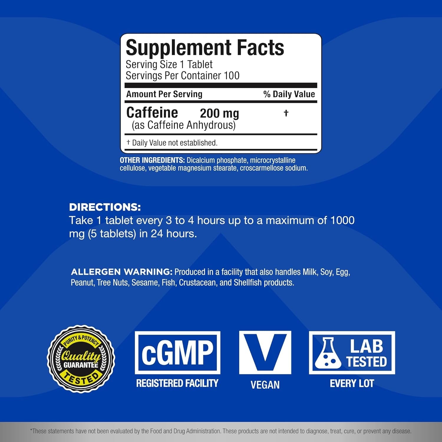 ALLMAX Nutrition Caffeine Pills, Sustained Energy & Pre - Workout Mental Focus, 200 Mg, 100 Tablets