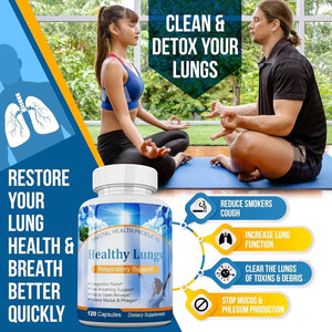 Healthy Lungs - Improve Lung Function, Breathe Better, Stop Mucus, Phlegm and Allergies Quickly 120 Capsules.