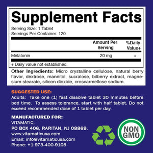 Vitamatic Melatonin 20Mg - Natural Berry Flavor 120 Tablets