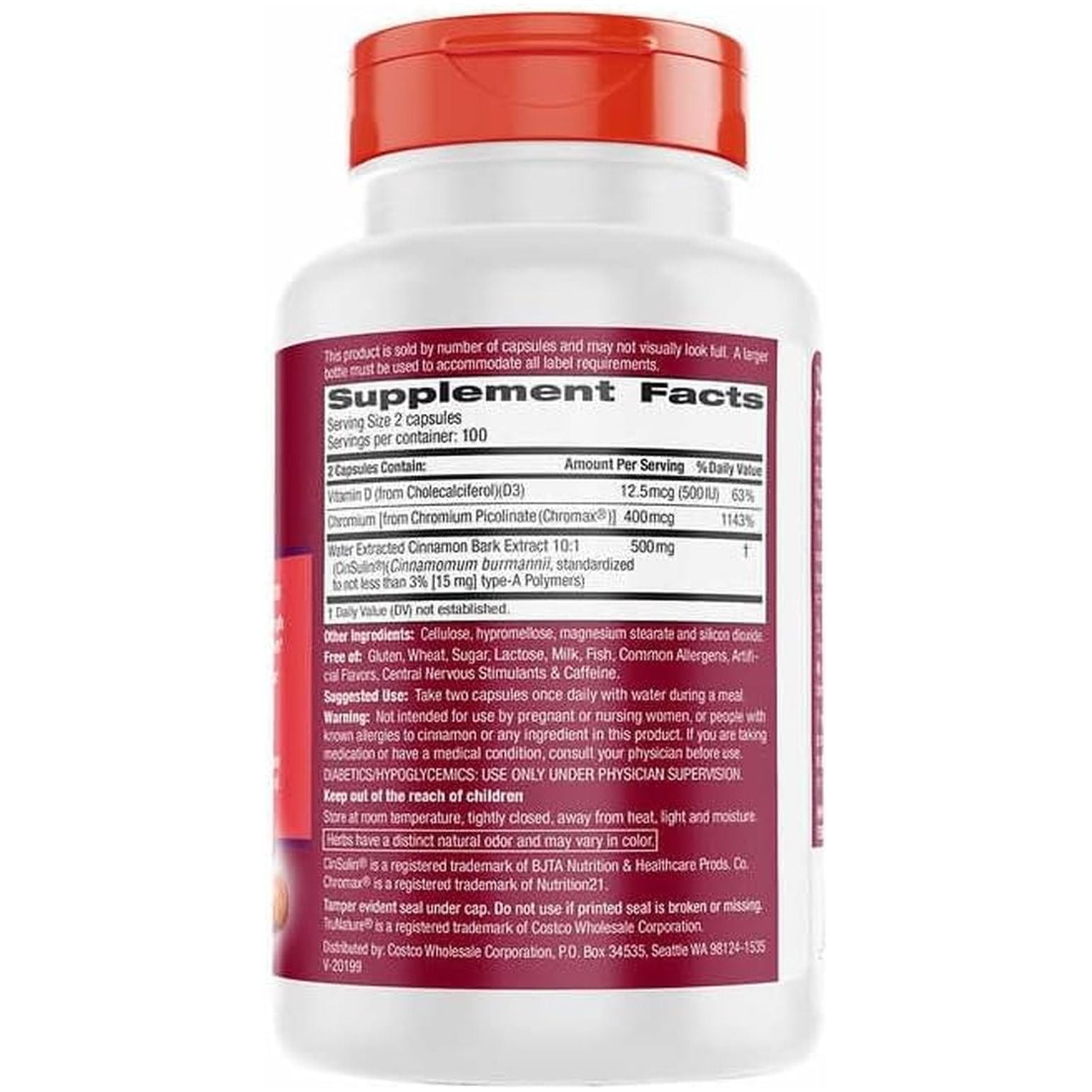 Tru Nature Cinsulin Advanced Strength Cinnamon Extract 500Mg, 200 Vegetarian Capsules