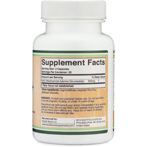 NAD Supplement (500Mg of 95% Pure NAD+ per Serving, 30 Day Supply) by Double Wood