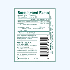 Love Wellness Metabolove | Metabolism Booster for Women Supplement - Combat Cravings 60 Count