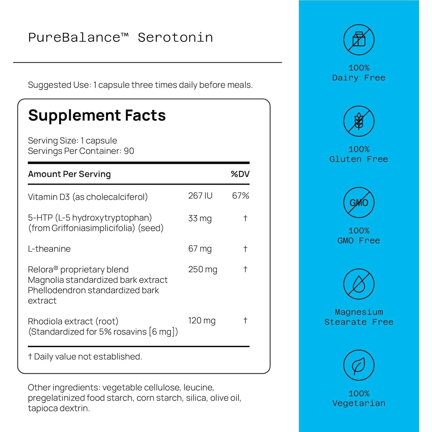 Quality of Life Pure Balance Serotonin Premium–Helps Boost Serotonin & Cortisol Levels 90 Capsules