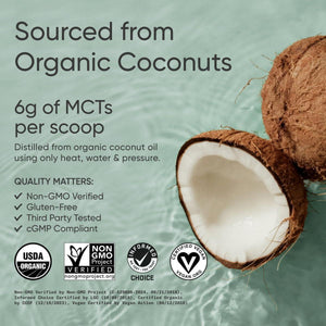 Sports Research Organic MCT Oil Powder - Keto & Vegan Mcts C8, C10 from Coconuts - Unflavored, 10.6 Oz.