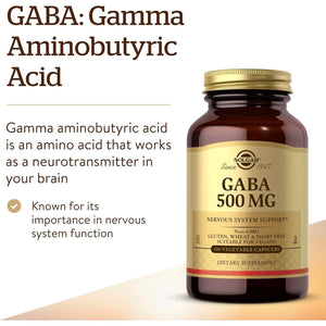 Solgar GABA 500 Mg - Relaxation & Nervous System Support 100 Vegetable Capsules