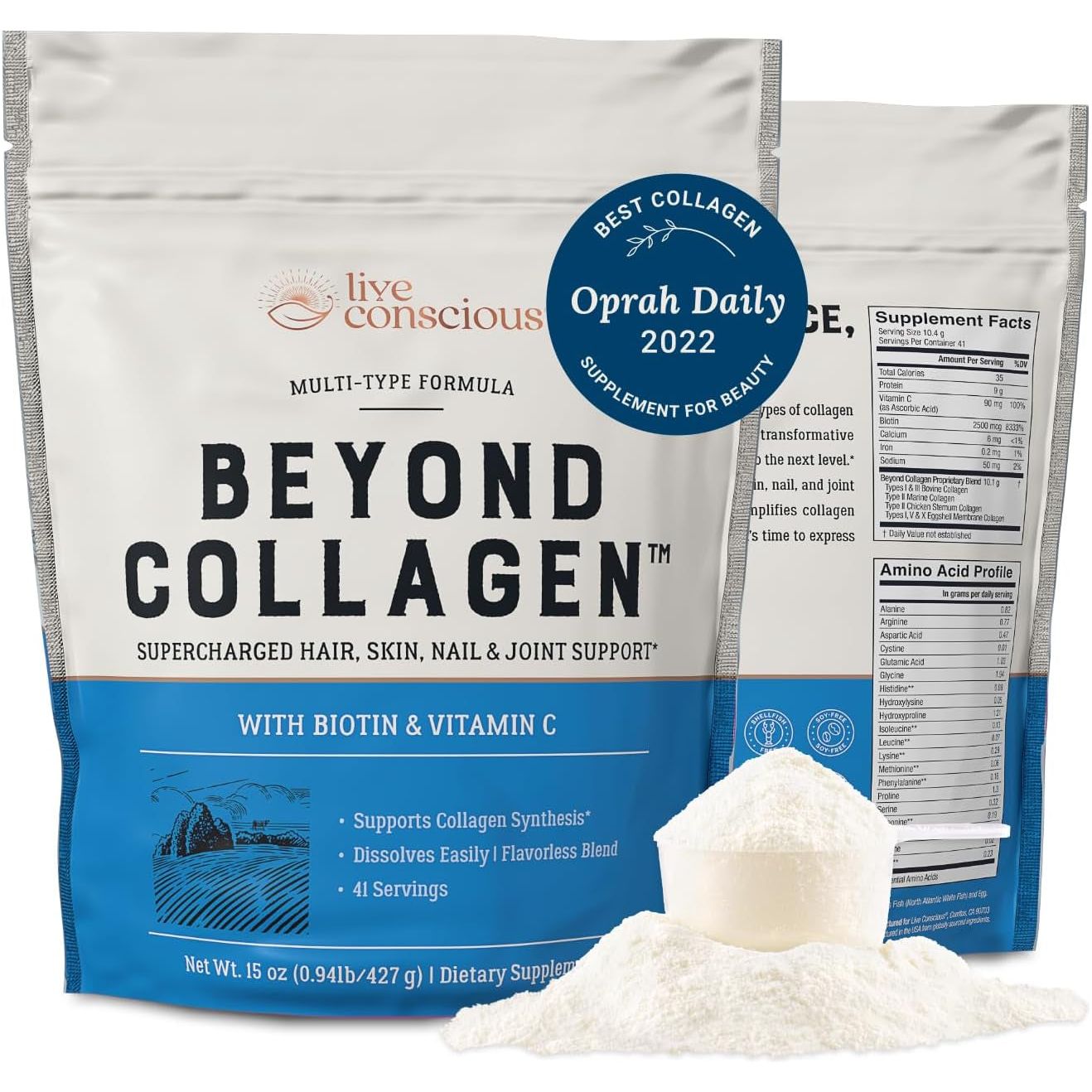 Live Conscious beyond Collagen Multi Collagen Powder for Women W/Types I, II, III, V & X 41 Servings