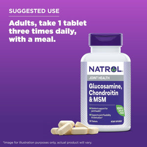 Natrol Glucosamine, Chondroitin and MSM, Dietary Supplement, Joint Health Supplement for Adults, 90 Tablets, 30 Servings