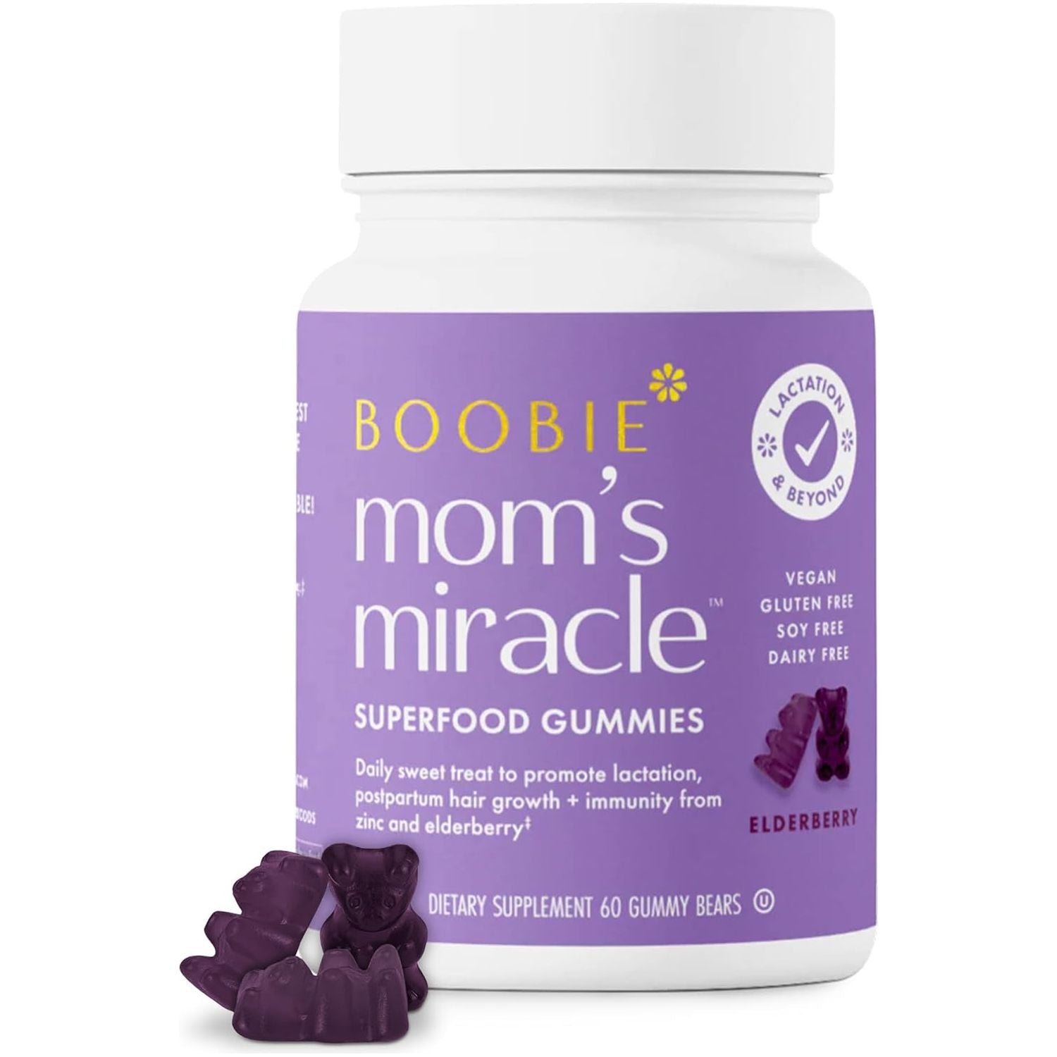 Boobie Bears Lactation Support Gummies | Helps as Milk Supply Booster & Supports Immune Health & Hair Growth 60 Count