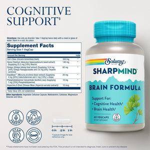 Solaray Sharpmind, Cognitive Support Formula for Healthy Brain, Mood & Memory Support 60 Vegcaps