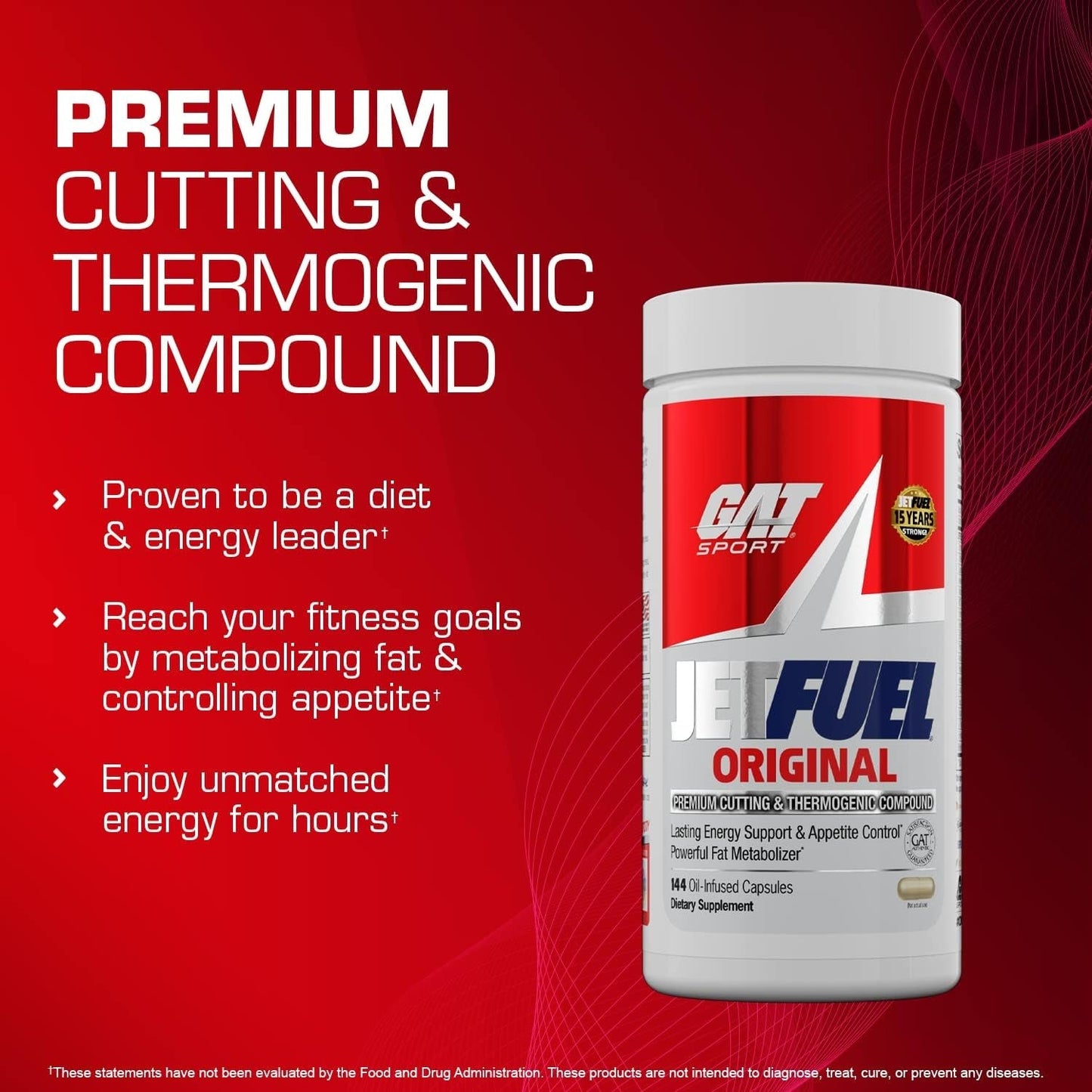 GAT SPORT Jetfuel Original - Weight Loss Supplement, Energy Booster, Fat Burner, Appetite Suppressant (144 Capsules)