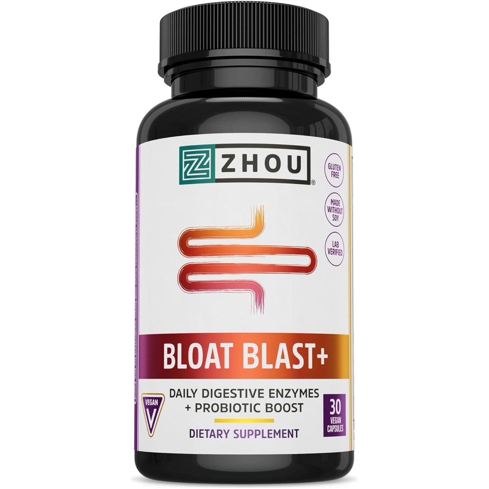 Zhou Nutrition Bloat Blast+ Digestive Enzymes with Probiotics, Reduce Water Retention and Improve Digestive Health, 30 Servings