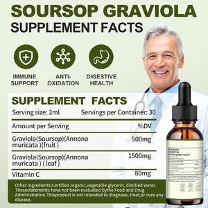 Soursop Graviola Liquid Drops 2000Mg - Immune Boost, Cell Support & Regeneration 2 Fl Oz