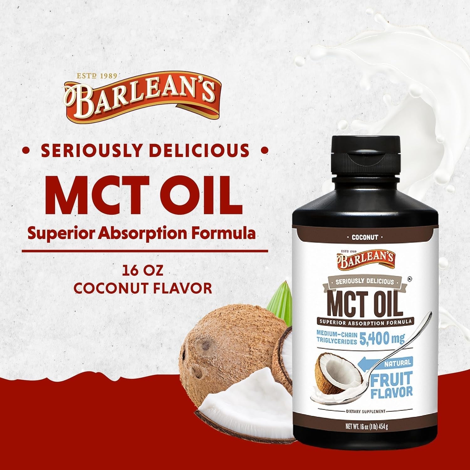 Barlean'S MCT Oil Supplement, Coconut Flavored for Keto Coffee, 5,400Mg 16 Oz