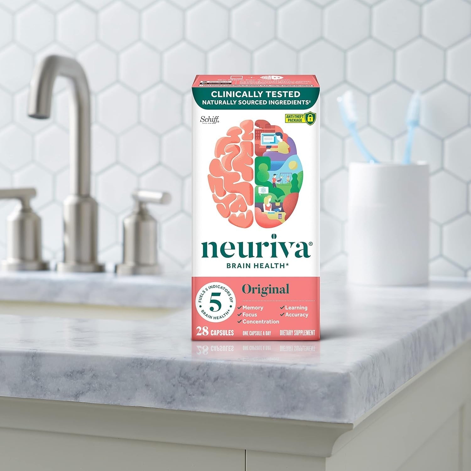 NEURIVA Original Decaffeinated Clinically Tested Nootropic Brain Supplement for Memory, Focus & Concentration 28Ct Capsules