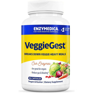 Enzymedica Veggiegest, Digestive Enzymes for Vegetarian and Raw Diets, Prevents Gas and Bloating, 90 Count