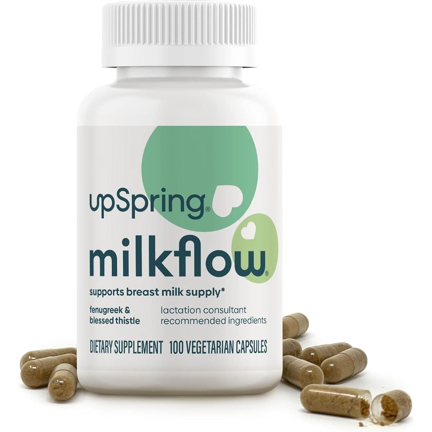 Upspring Milkflow Lactation Supplement Capsules for Milk Supply Increase - Lactation Support - 100 Vegan Capsules