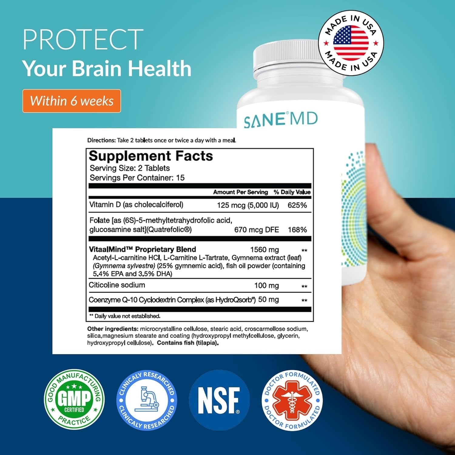 SANE MD Vitaae - Throat Phlegm, Coughing, and Brain Support - Citicoline Supplements for Respiratory, Throat, and Brain Health