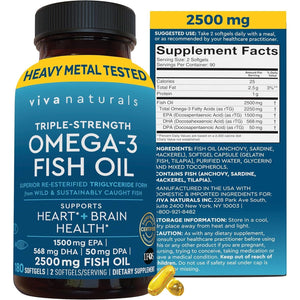 Omega 3 Fish Oil Supplement for Women and Men - 2500 Mg - 180 Softgels