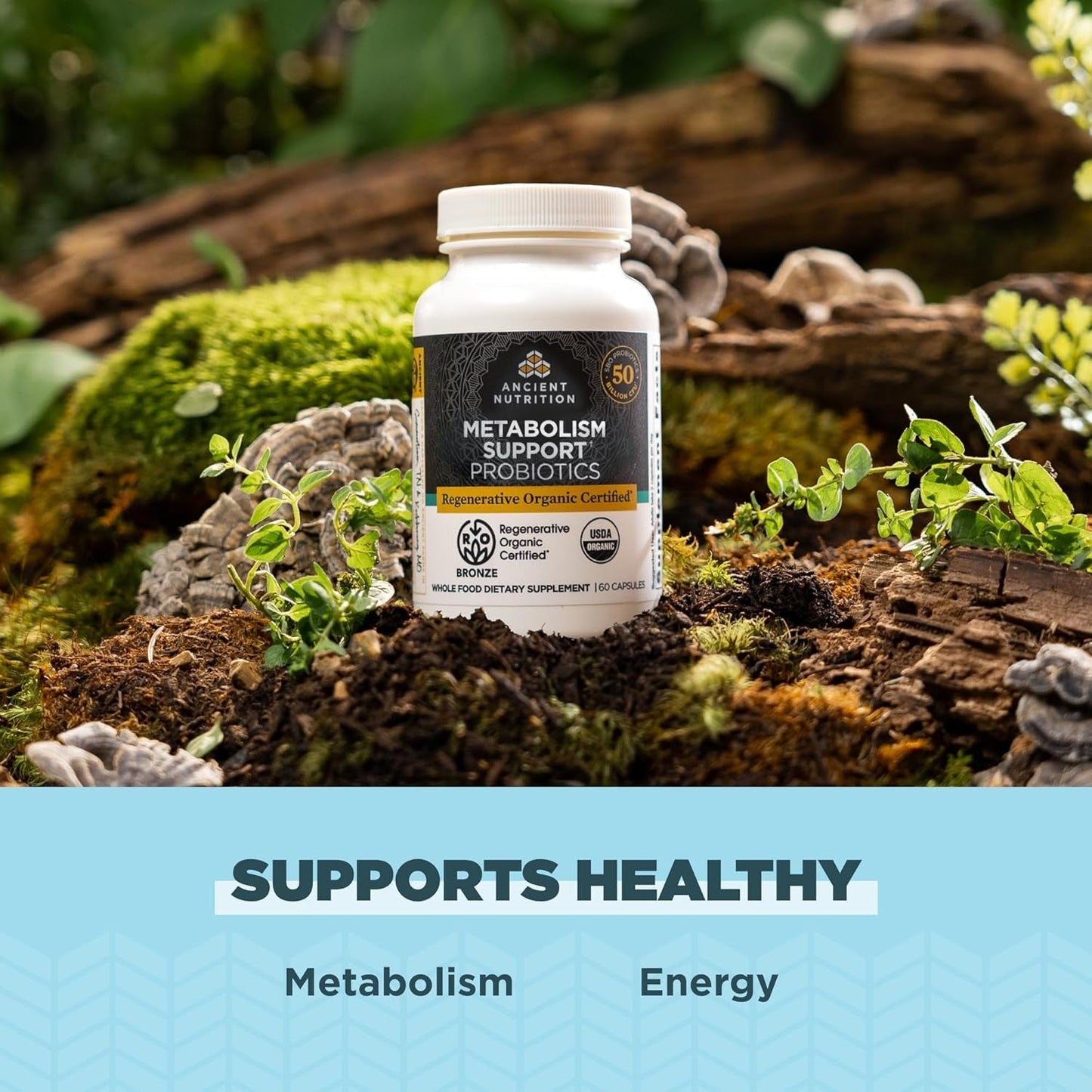 Ancient Nutrition Regenerative Organic Certified Probiotics for Metabolism Support, 60 Count