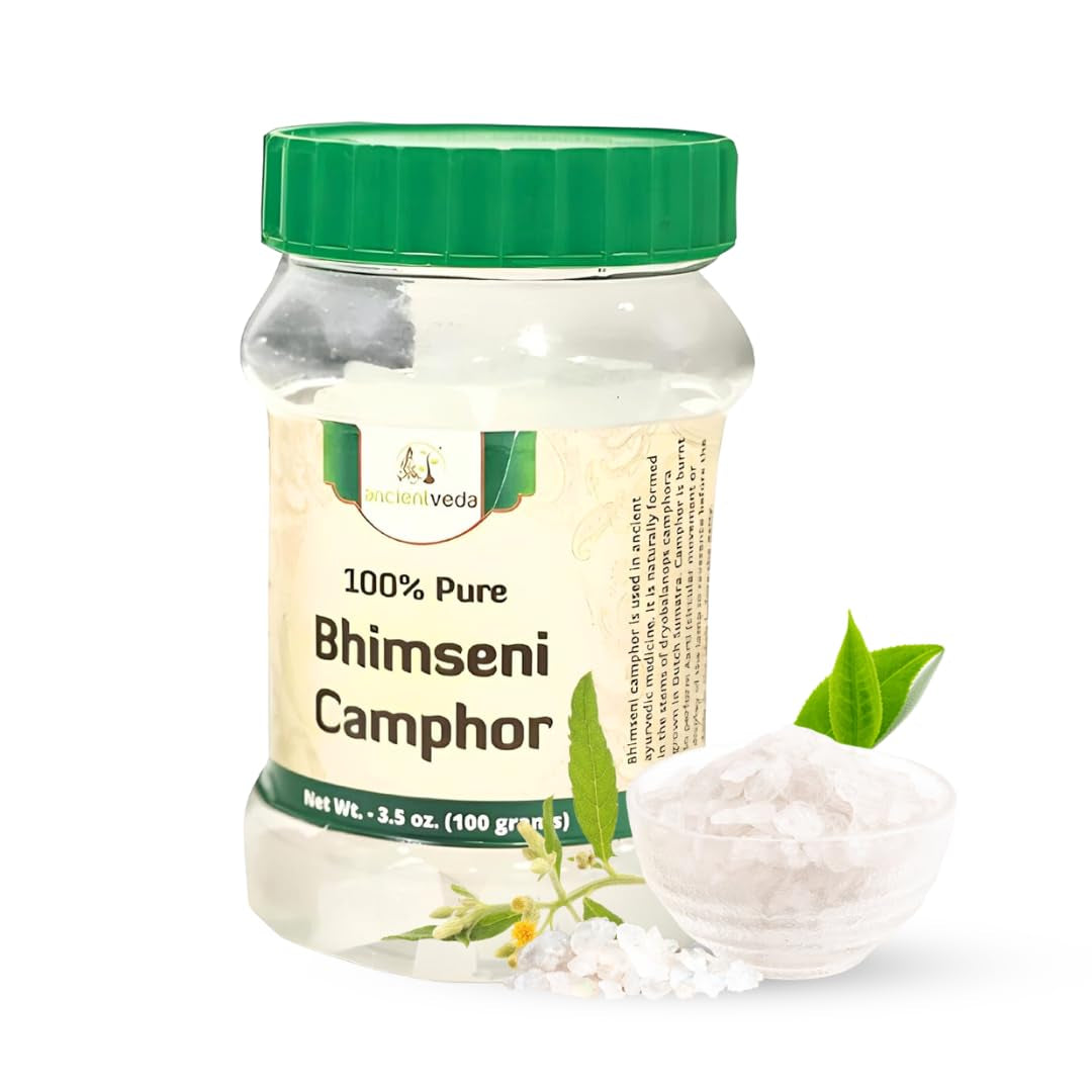 ANCIENT VEDA 100% Pure Natural Bhimseni Camphor Tablet | Refreshing Fragrance, Enhancing Concentrations (100 Grams)