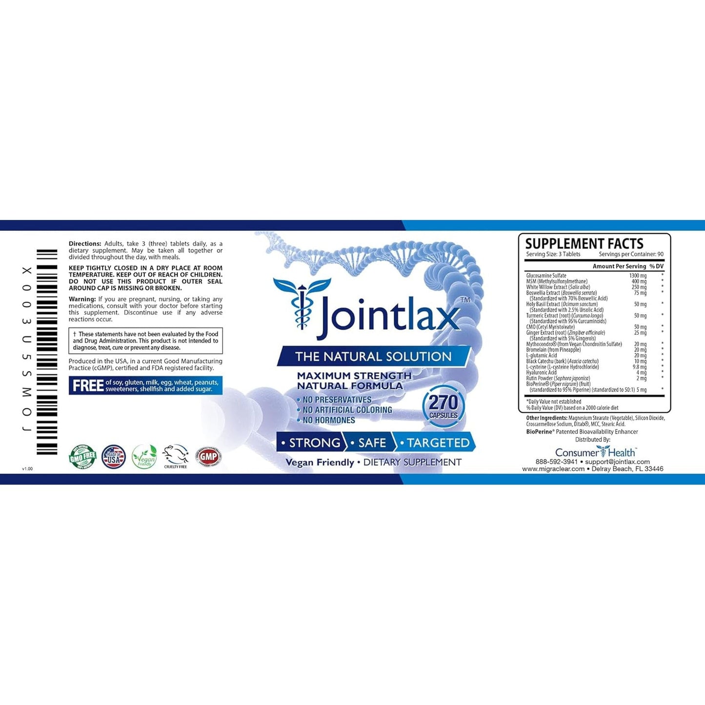 Consumer Health Ultimate Joint Support - Improve Mobility - Glucosamine, Chondroitin, Turmeric, Bioperine 270 Tablets