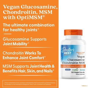 Doctor'S Best Vegan Glucosamine Chondroitin MSM, Joint Health, Hair, Skin & Nails, Capsule,120 Count